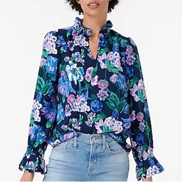 J. Crew Ruffleneck Top in Floral 365 Crepe Large - Picture 9 of 10